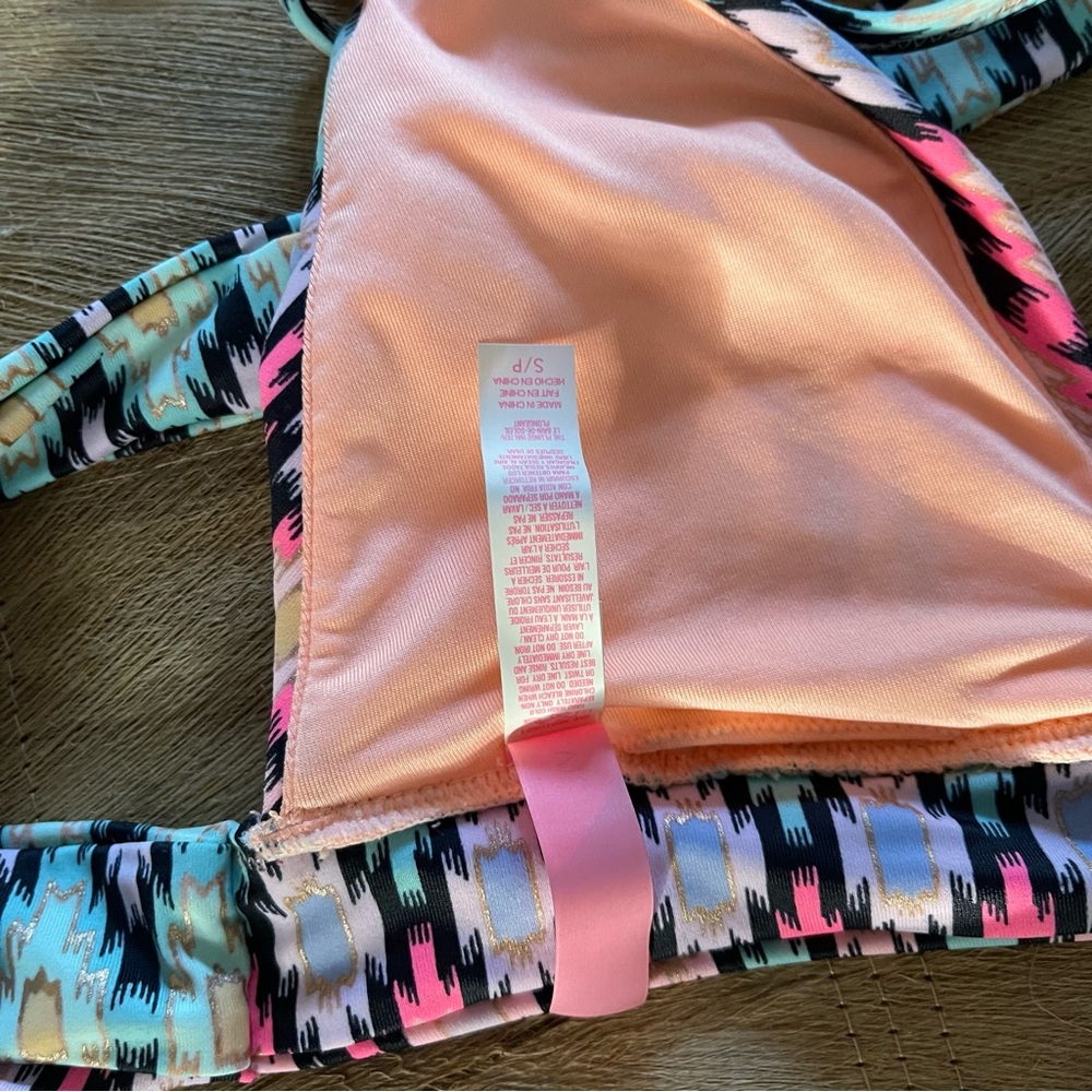 Victorias Secret Ikat Foil Print Plunge Halter Bikini Top Multicolor Sz Small - Picture 5 of 5